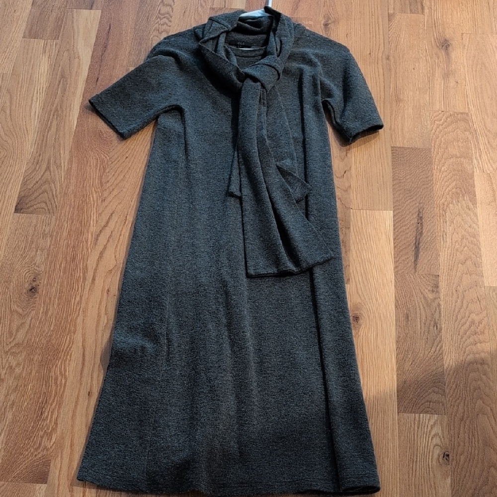 COS Charcoal Midi Dress with Attached Scarf
